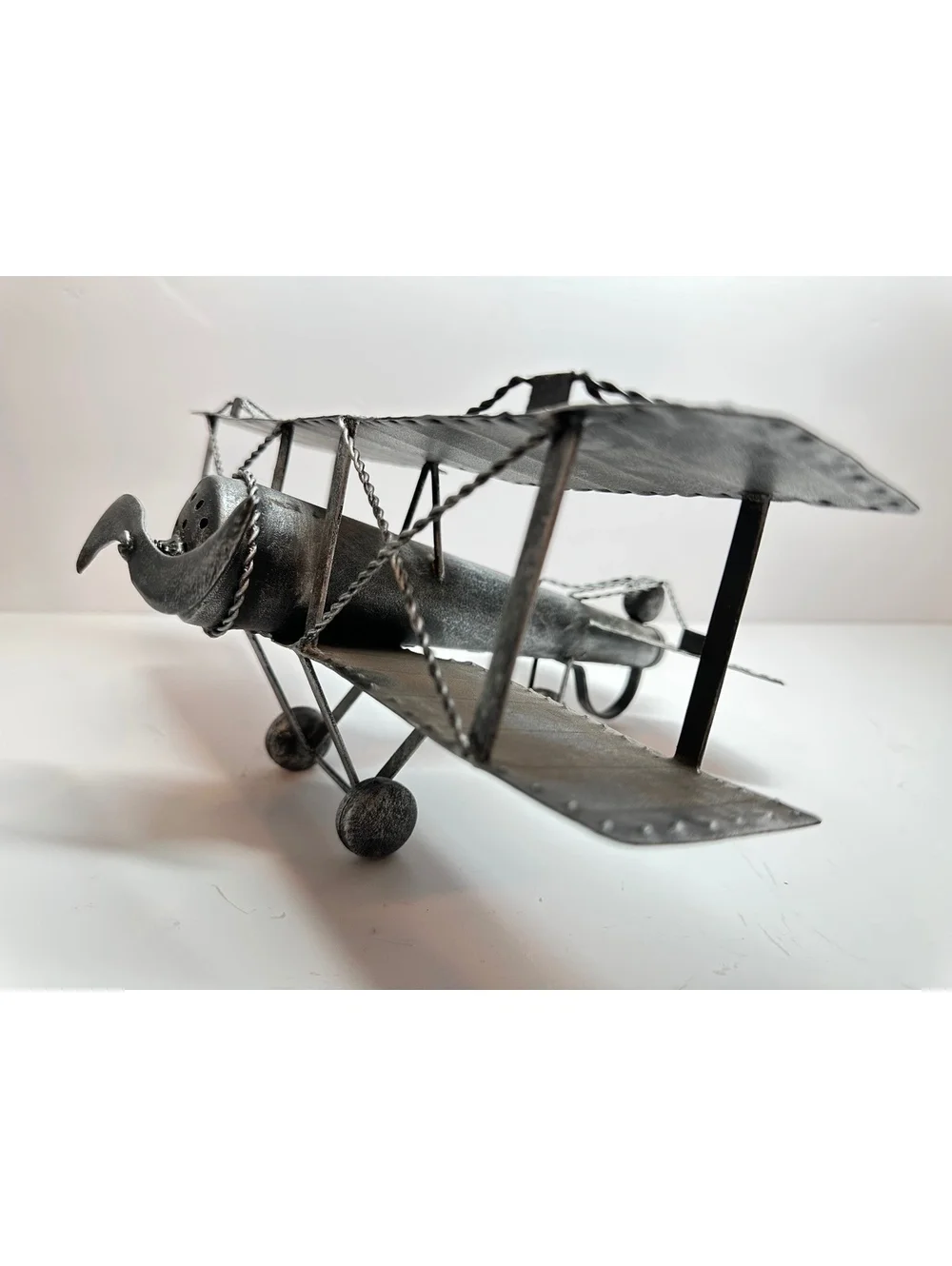Vintage WWI-Style Metal Biplane Aircraft Desktop / Shelf Decor